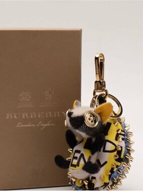 Burberry Yellow Black Plush Spike Key Charm with Gold Hardware